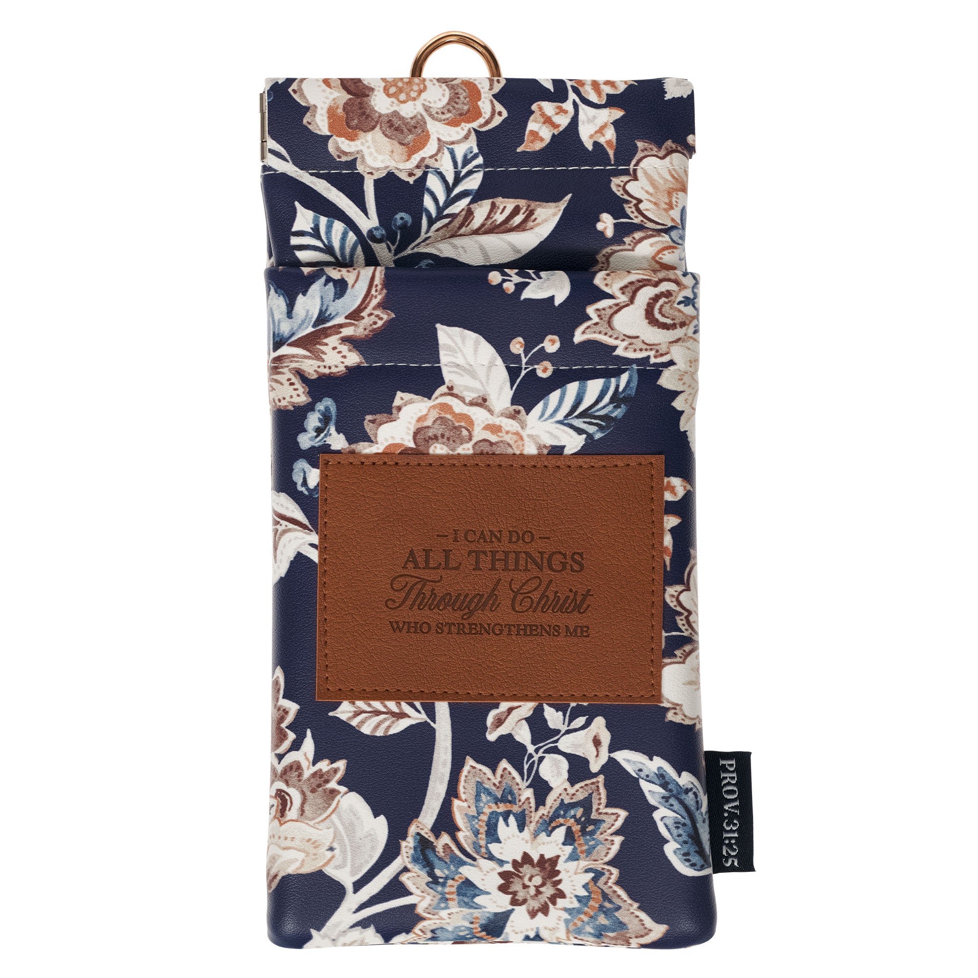 Eyeglass Case: All Things,  Phil. 4:13 (Trust Honey-brown and Navy Floral)