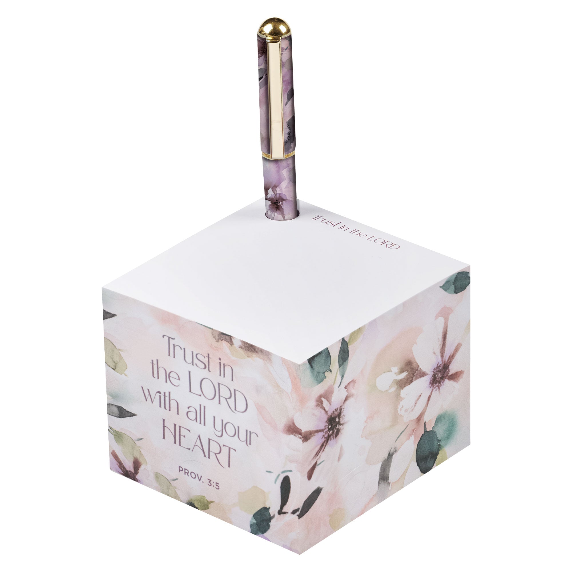 Note Block with Pen: Trust in the Lord, Prov. 3:5, Purple Bloom Like the Flowers