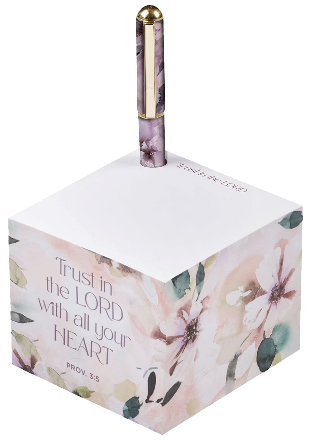 Note Block with Pen: Trust in the Lord, Prov. 3:5, Purple Bloom Like the Flowers
