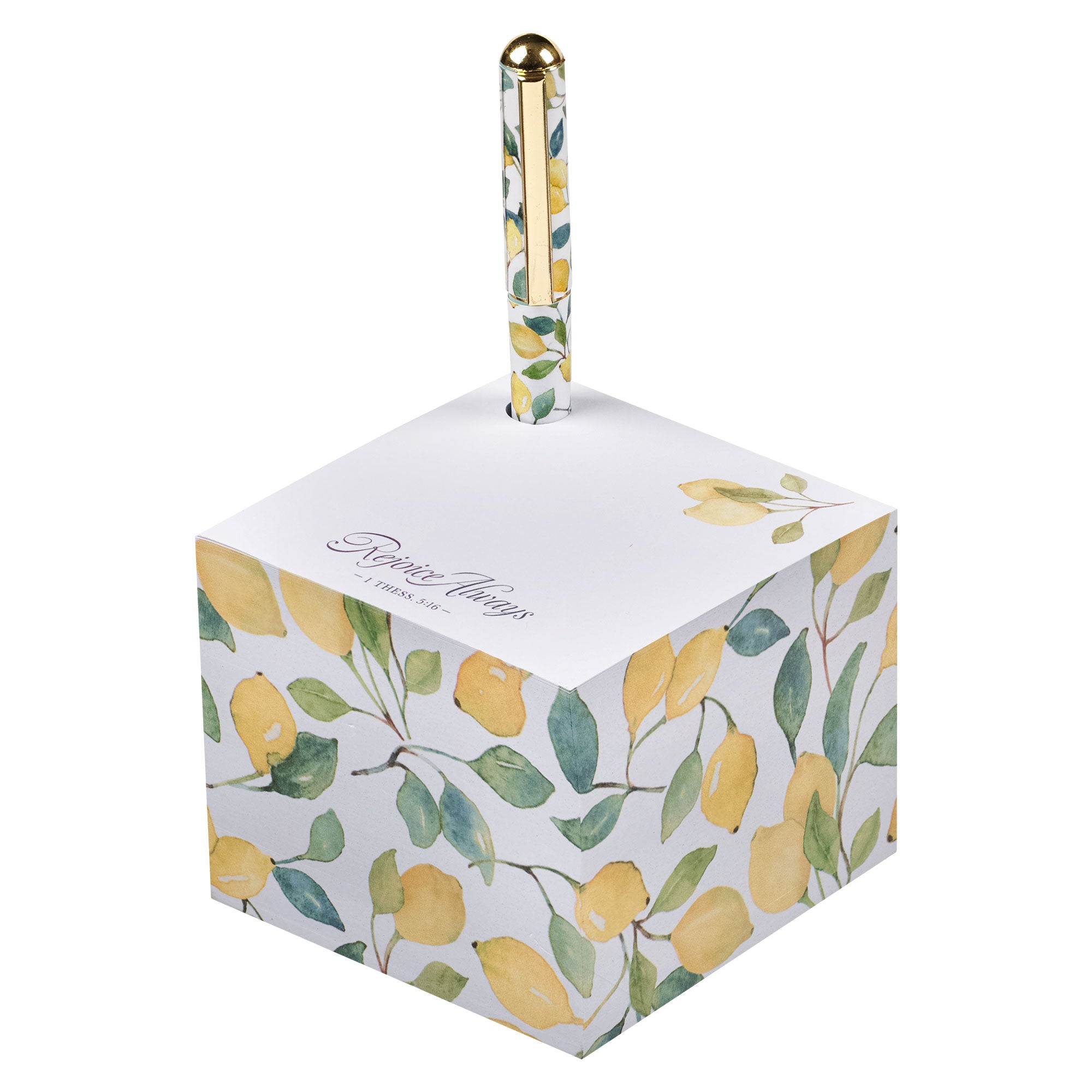 Note Block with Pen: Rejoice Always, 1 Thess. 5:16, Sweet Summertime Lemons