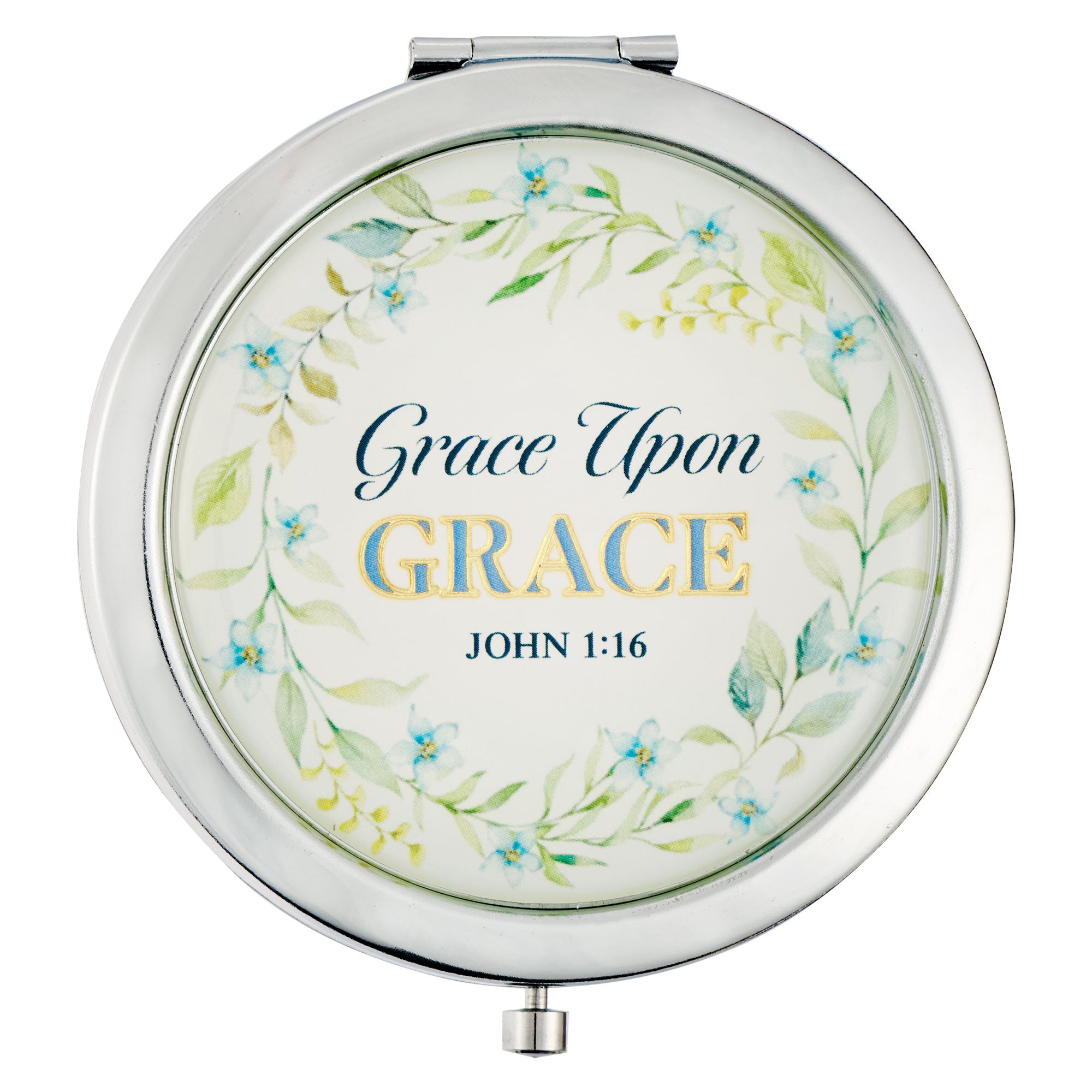 Compact Mirror: Grace Upon Grace, John 1:16 (Strength and Dignity Indigo Rose)