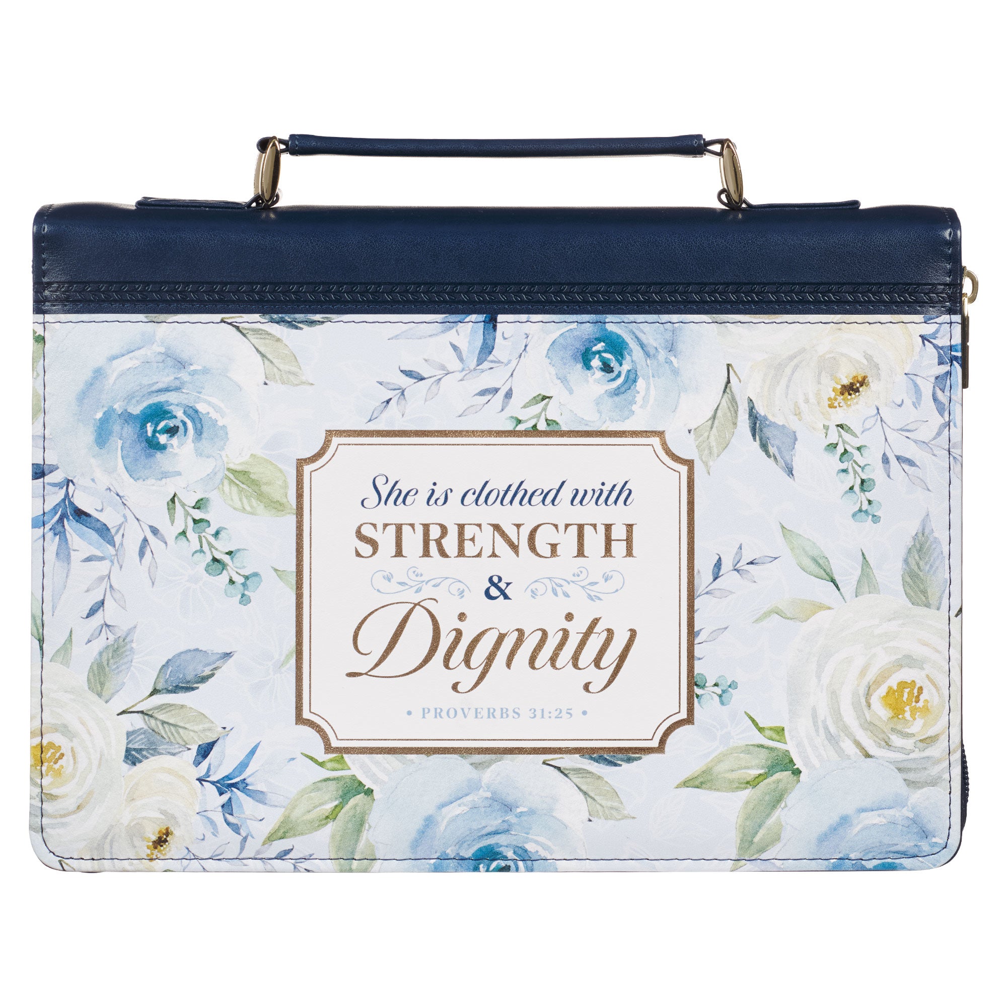 Bible Cover XLarge: Strength & Dignity,  Prov. 31:25, Indigo Rose
