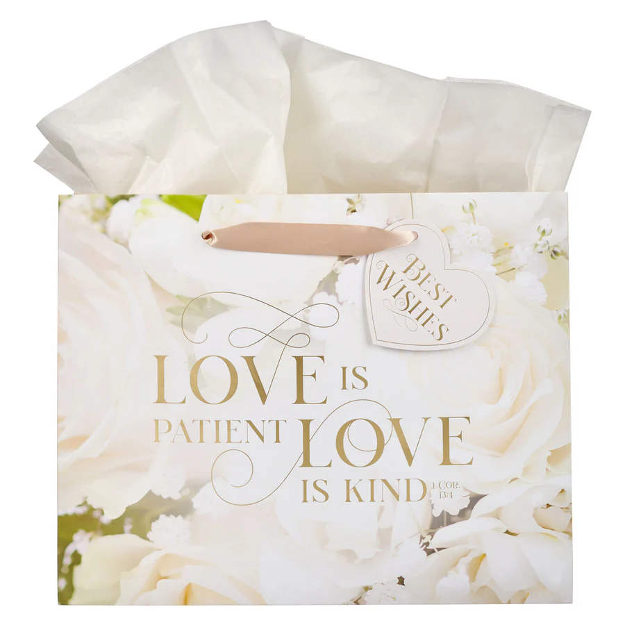 Gift Bag Large: Mr. & Mrs. Love (1 Cor. 13:4) White (Ivory Love Collection)