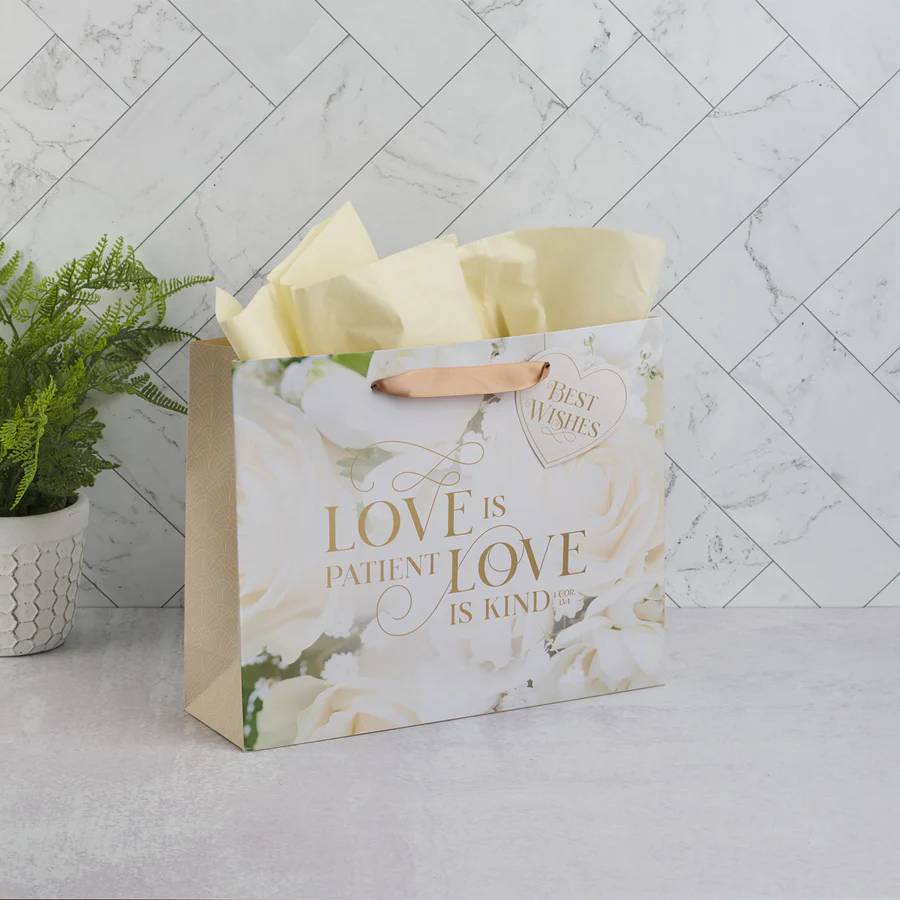 Gift Bag Large: Mr. & Mrs. Love (1 Cor. 13:4) White (Ivory Love Collection)