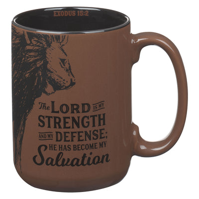 Ceramic Mug: The Lord is my Strength Ex. 15:2, Brown, Comes in a Corrugated Box