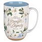 Ceramic Mug: Strength & Dignity Prov. 31:25, Blue Floral, Comes in a Corrugated Box