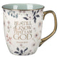 Ceramic Mug: Be Still Ps. 46:10, Teal Floral, Comes in a Corrugated Box