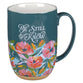 Ceramic Mug: Be Still  Ps. 46:10, Dark Teal Floral, Comes in a Corrugated Box