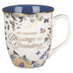 Ceramic Mug: Greatest Blessings Grandma Prov. 31:25, Blue Floral, Comes in a Corrugated Box