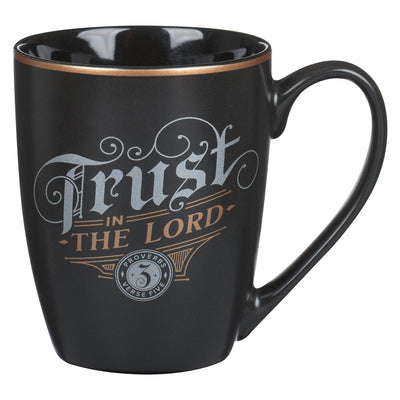 Ceramic Mug: Trust in the Lord Prov. 3:5, Black, Comes in a Corrugated Box