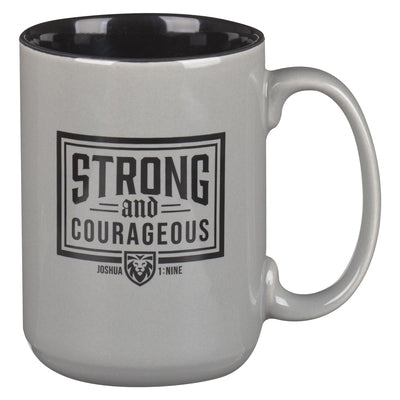 Ceramic Mug: Strong & Courageous Josh. 1:9, Gray, Comes in a Corrugated Box