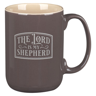Ceramic Mug: The Lord is My Shepherd Ps. 23, Khaki, Comes in a Corrugated Box