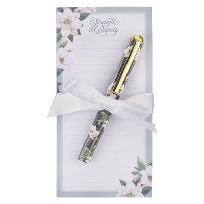 Magnetic Notepad with Pen:  Strength & Dignity Prov. 31:25