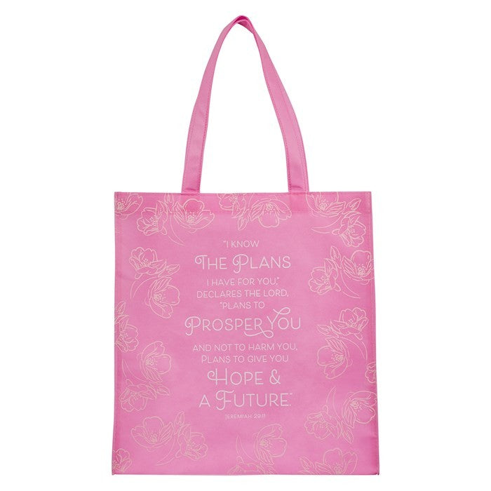 Reusable Tote Bag: I Know the Plans Jer. 29:11, Pink