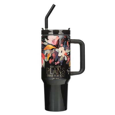 Tumbler with Straw Stainless Steel: Black Jer. 29:11, Comes in a Corrugated Box