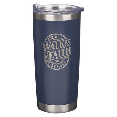 Tumbler Stainless Steel: Walk By Faith 2 Cor. 5:7, Navy, Comes in a Corrugated Box
