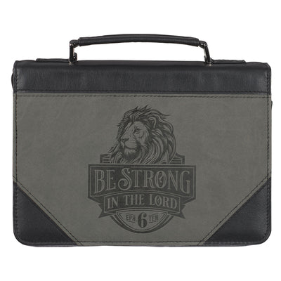 Bible Cover Large: Classic Gray/Black Be Strong Eph. 6:10