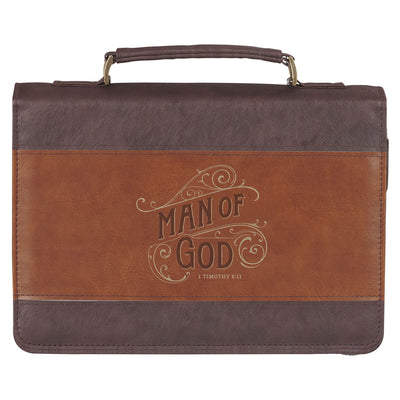 Bible Cover Large: Brown Two-Tone Man of God 1 Tim. 6:11