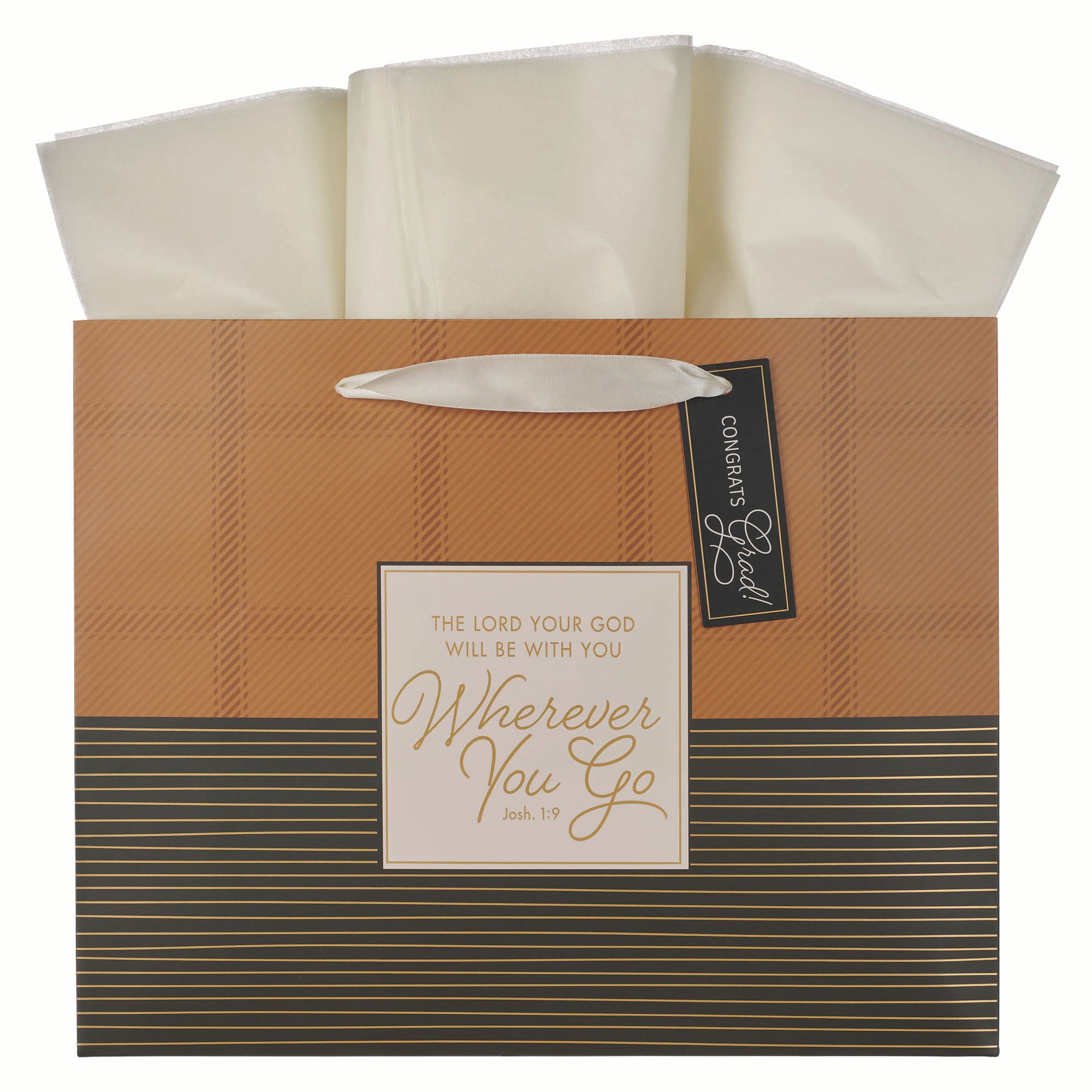 Gift Bag Large: Wherever You Go (Josh. 1:9) Brown