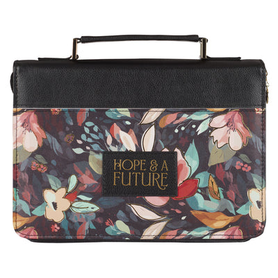 Bible Cover Extra Large: Fashion Black Floral Hope & A Future Jer. 29:11