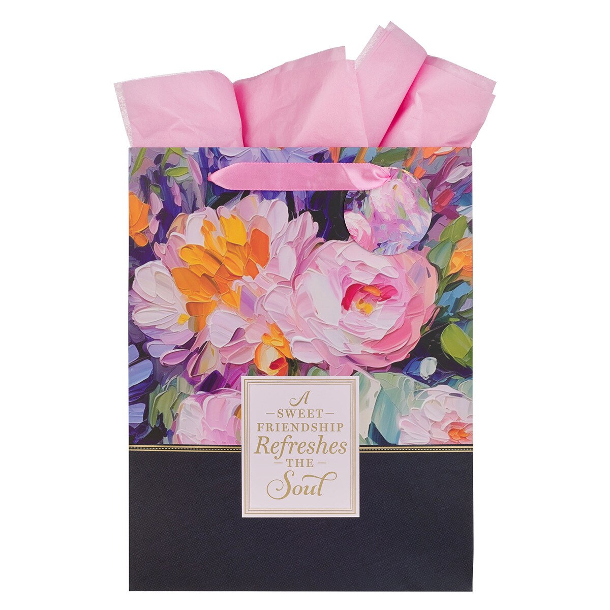Gift Bag Large: A Sweet Friendship, Navy/Pink (Watercolor Garden Collection)