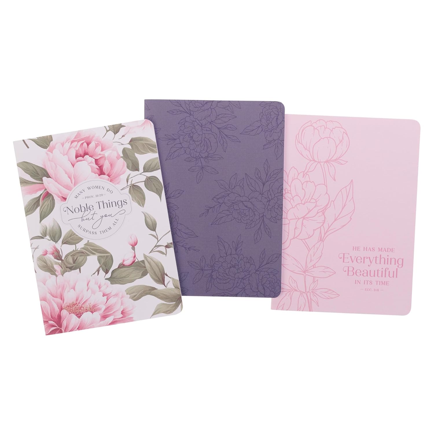 Notebook (Set of 3): Noble Things, Prov. 31:29 (Pink Peony Collection)