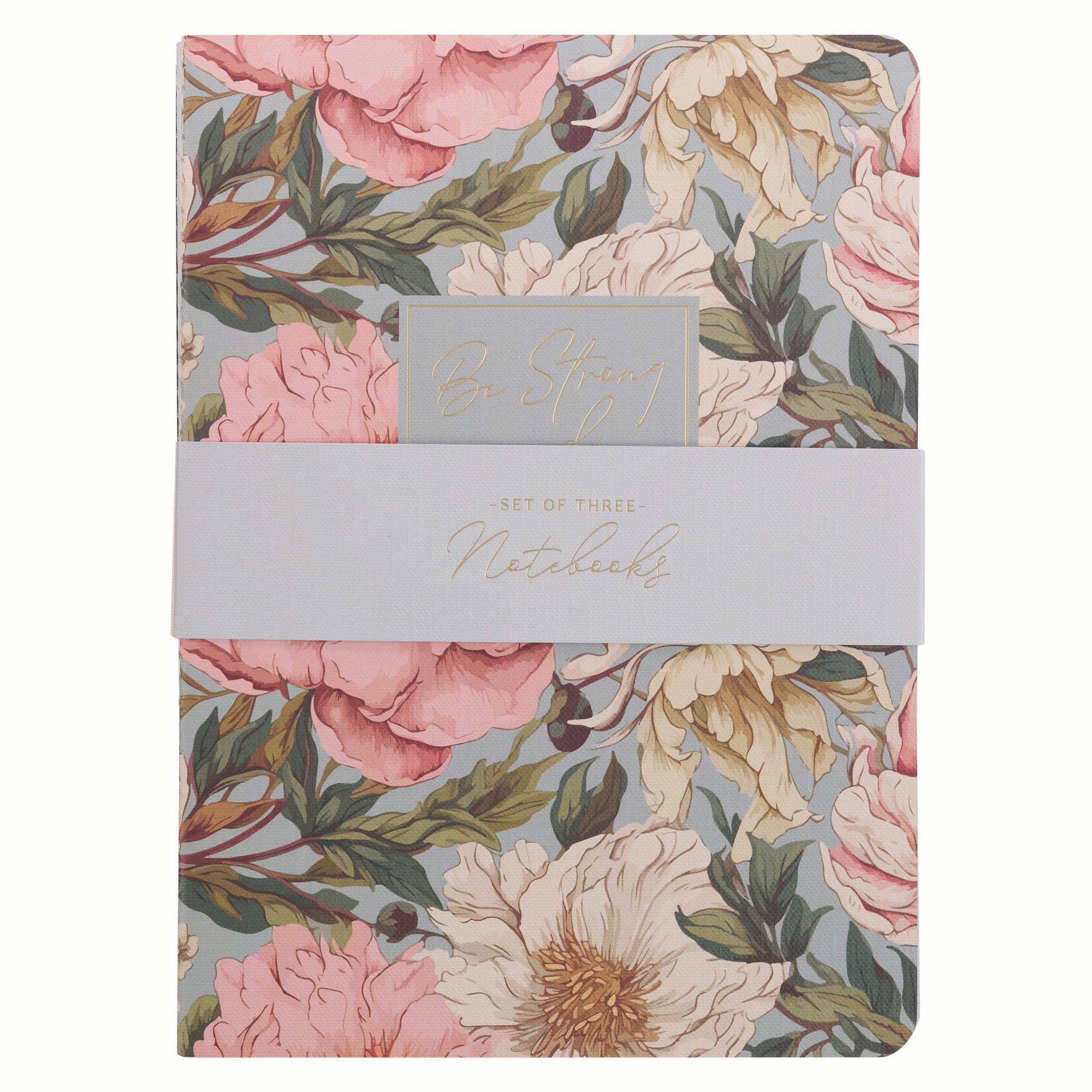 Notebook, Large (Set of 3): Strong & Courageous Floral Josh 1:9
