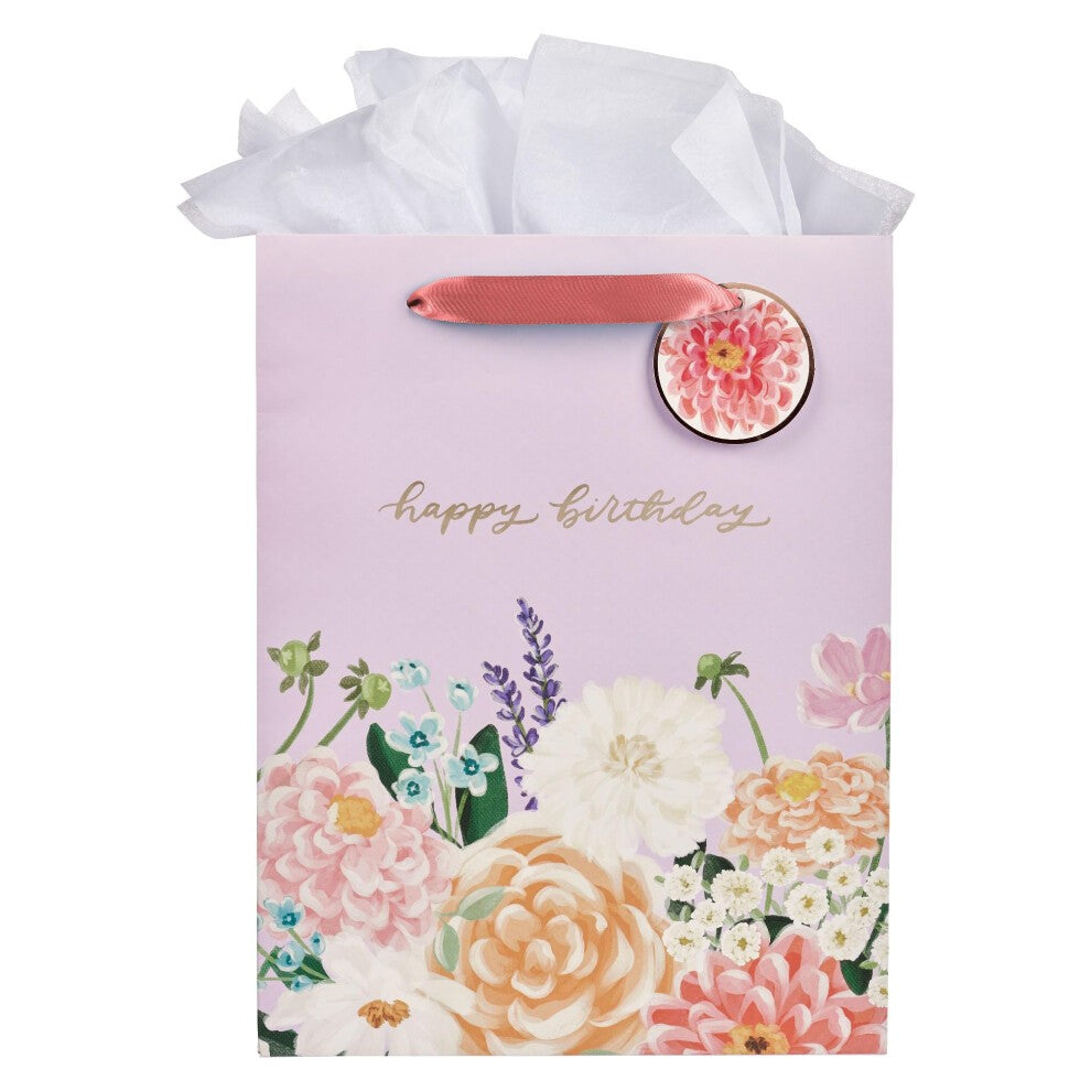 Gift Bag Large: Happy Birthday, Purple Floral (Valerie Collection)