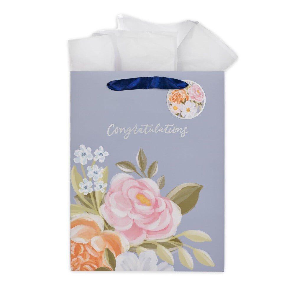 Gift Bag Large: Congratulations, Blue (Flora Collection)