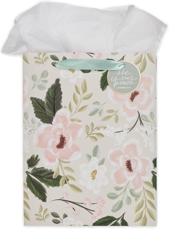 Gift Bag Large: He Is Our Peace (Eph. 2:14) White (Amelia Collection)