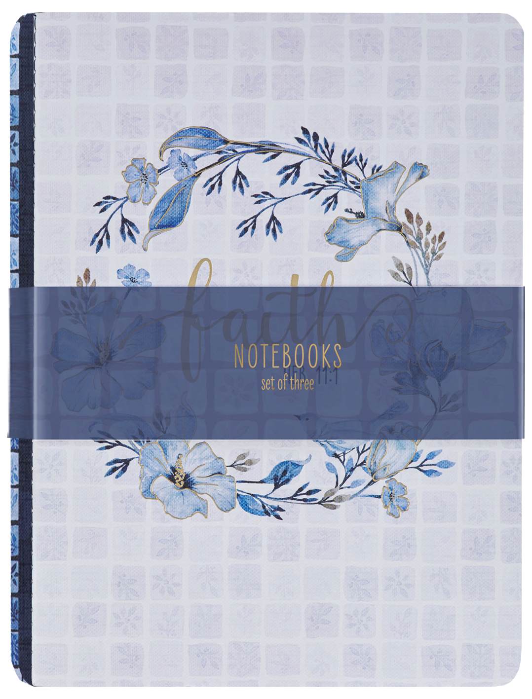 Notebook (Set of 3): Faith Grace Love, Blue (Checkered Floral Collection)