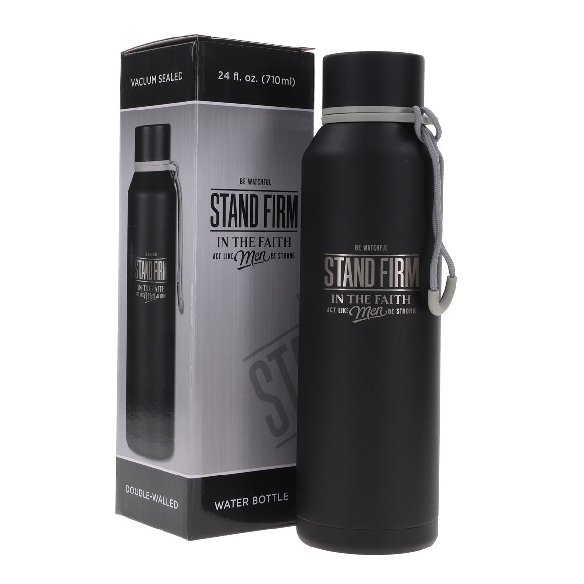 Water Bottle, Stainless SteelStand Firm, 1 Cor. 16:13, Black