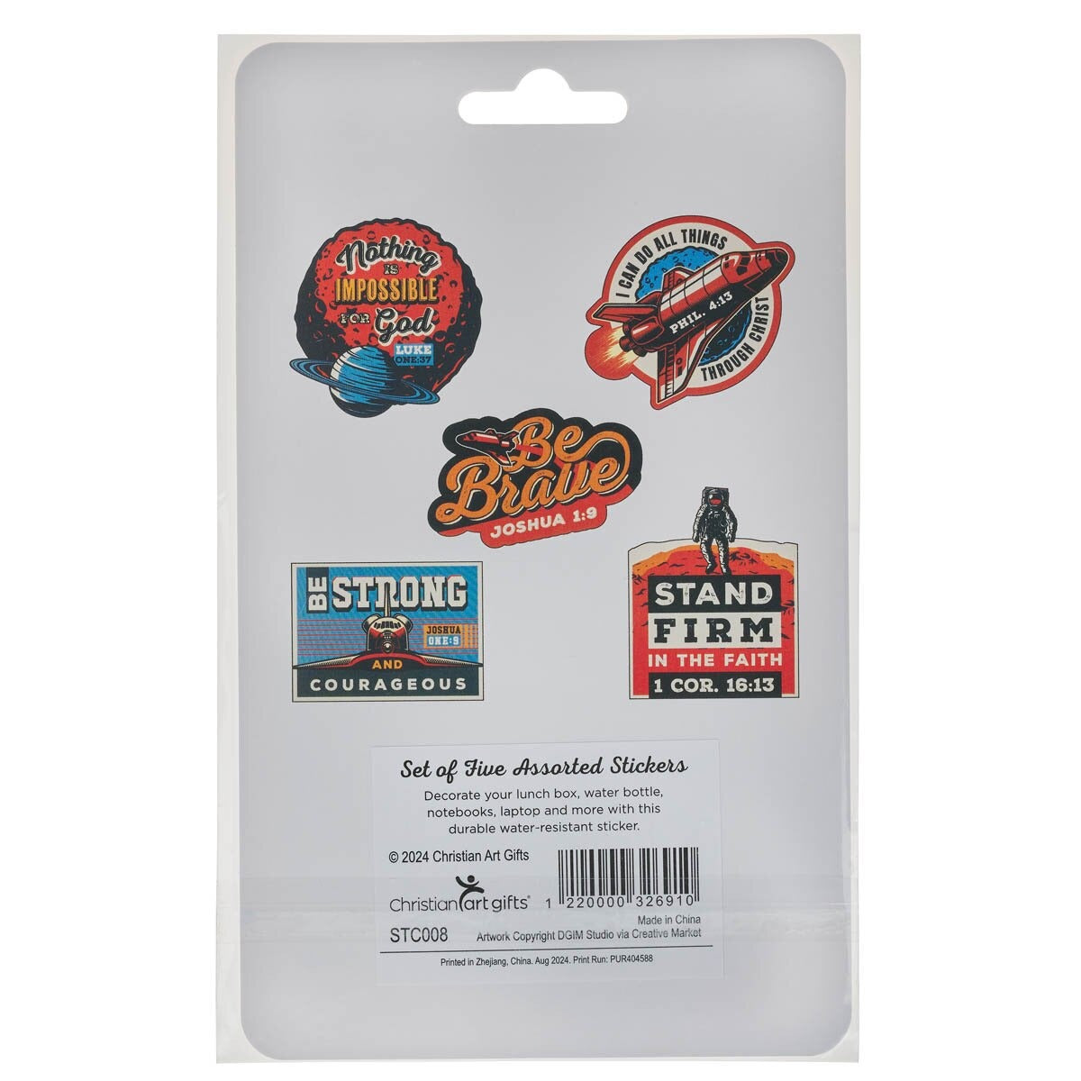 Stickers (Set of 5): Be Strong & Courageous, Joshua 1:9 (Be Brave, Space Collection)