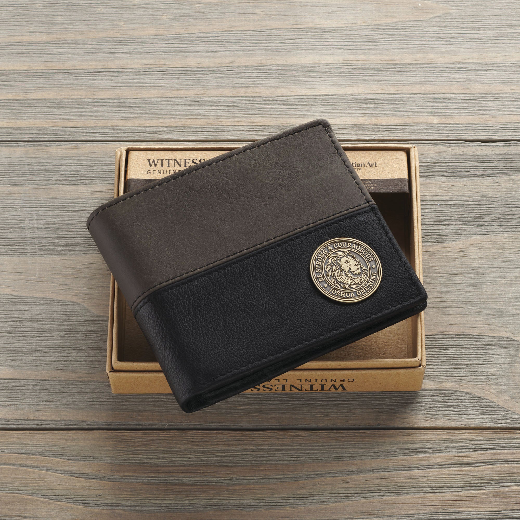 Wallet Leather: Be Strong (Josh. 1:9) Lion, Black, RFID blocking