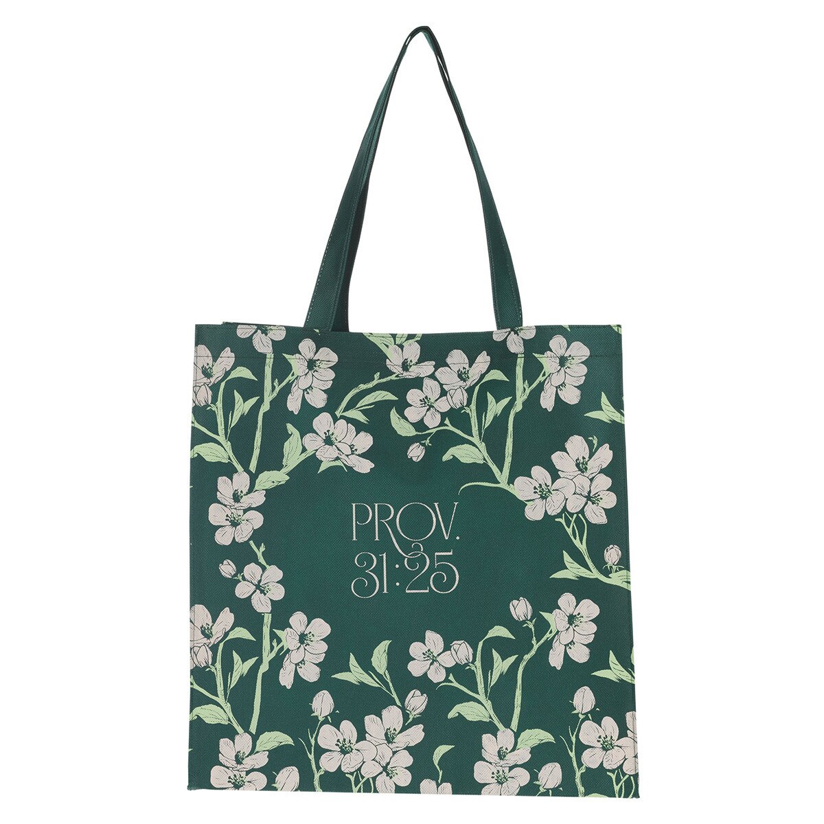 Reusable Tote Bag: Strength & Dignity, Green Floral