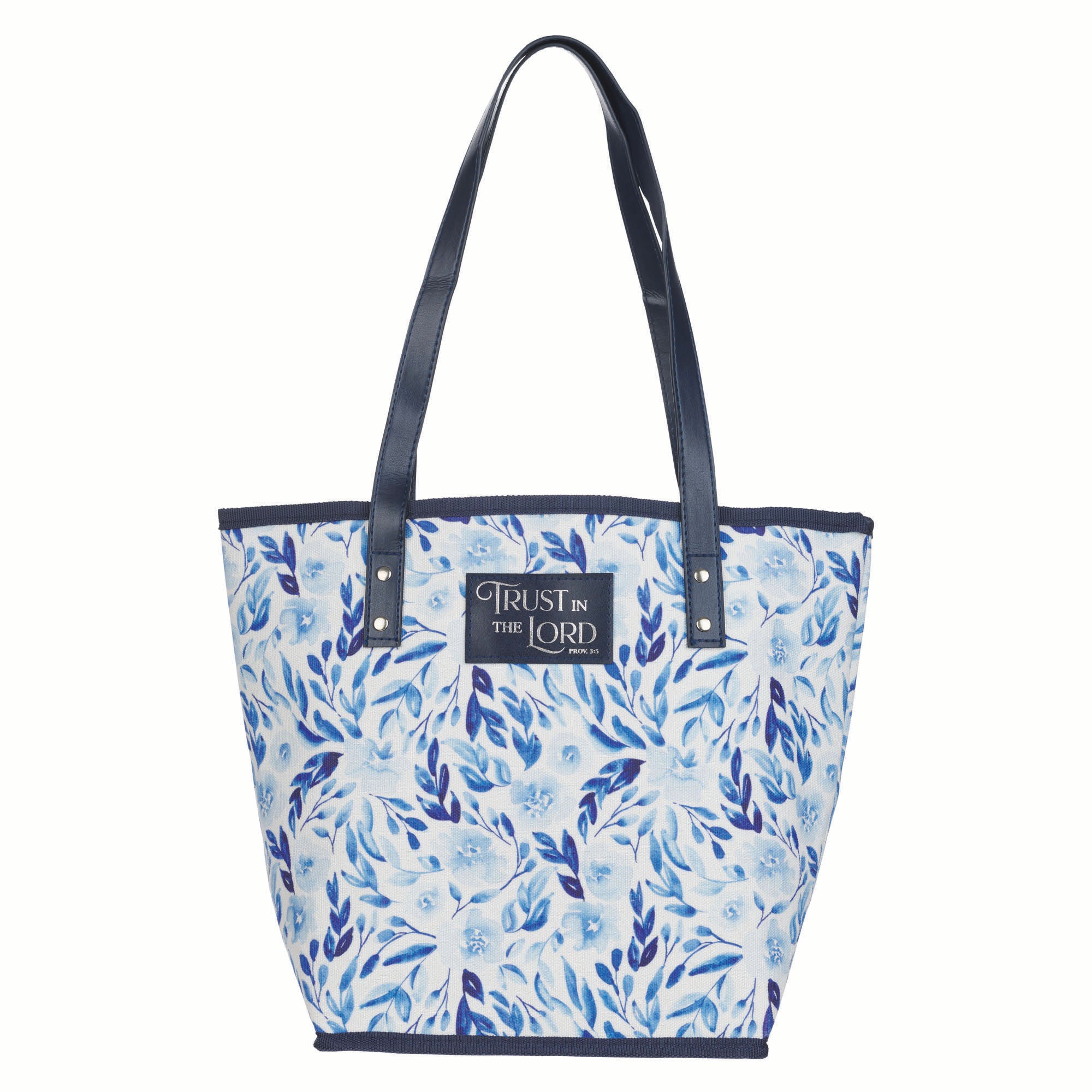 Canvas Tote Bag: Trust in the Lord (Proverbs 3:5) Blue Botany Series