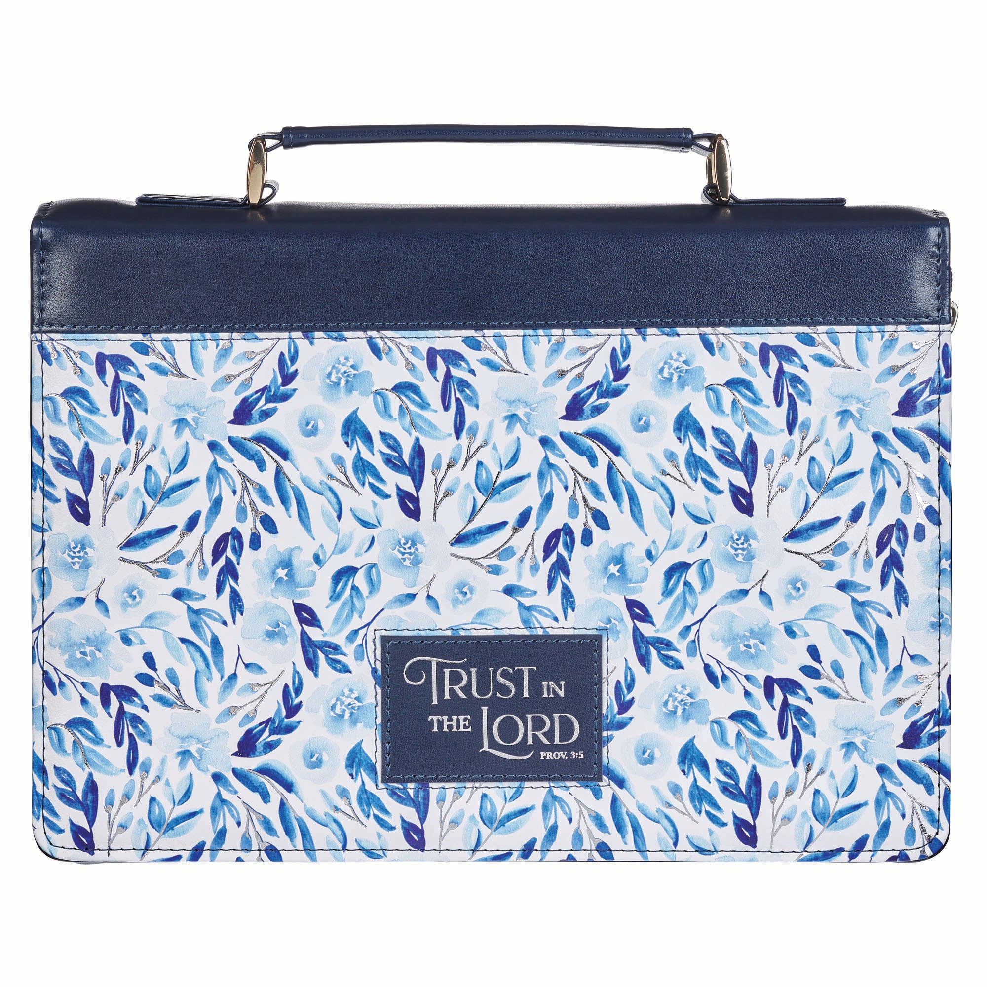 Bible Cover Large: Trust in the Lord (Proverbs 3:5), Blue Botany Collection
