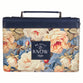 Bible Cover Large: Be Still (Ps. 46:10), Navy Floral (Serene Roses Collection)