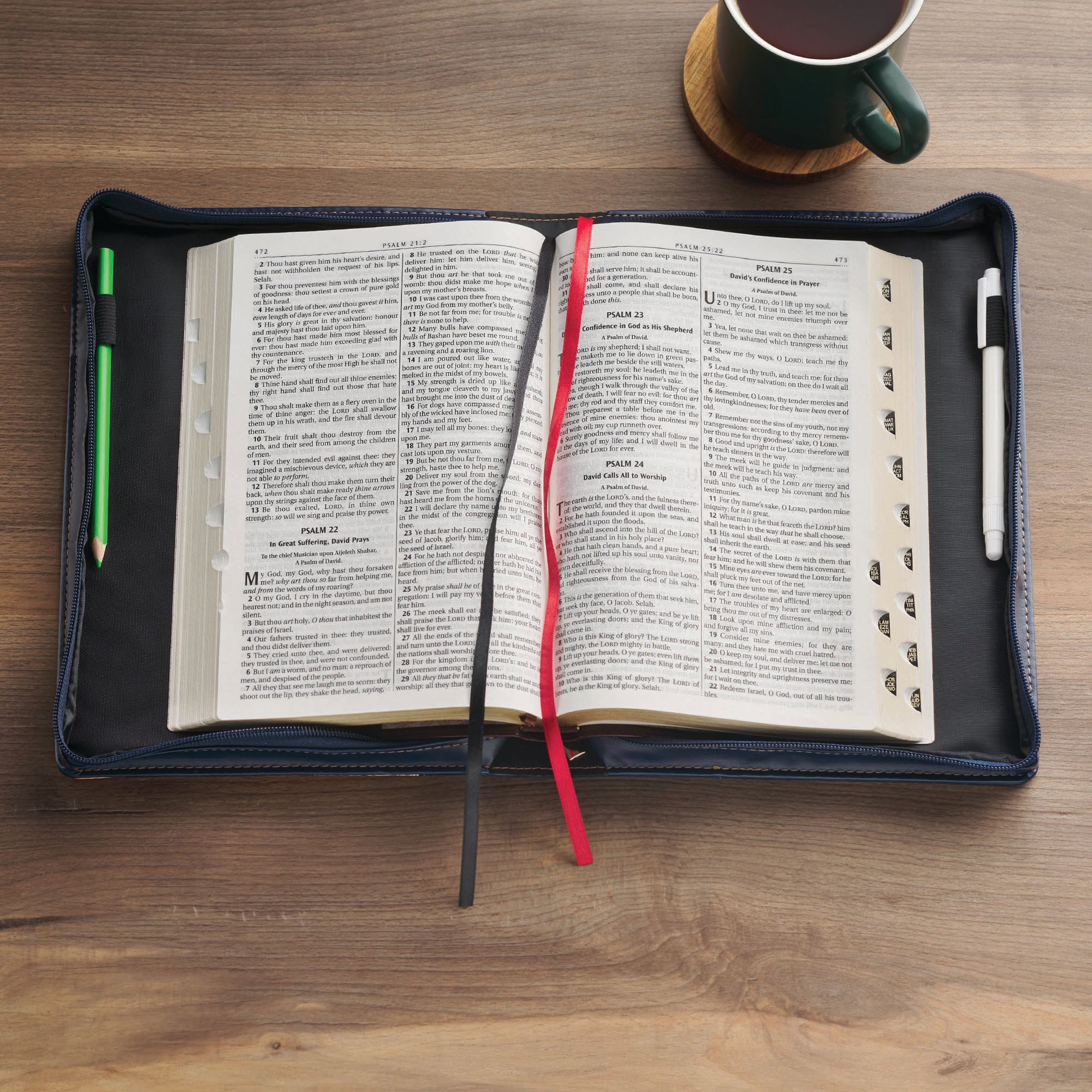 Bible Cover Large: Be Still (Ps. 46:10), Navy Floral (Serene Roses Collection)