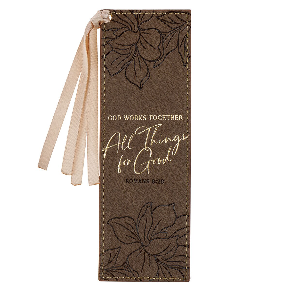 Bookmark with Ribbon: God Works for Good (Romans 8:28) Brown (White Magnolia Collection)