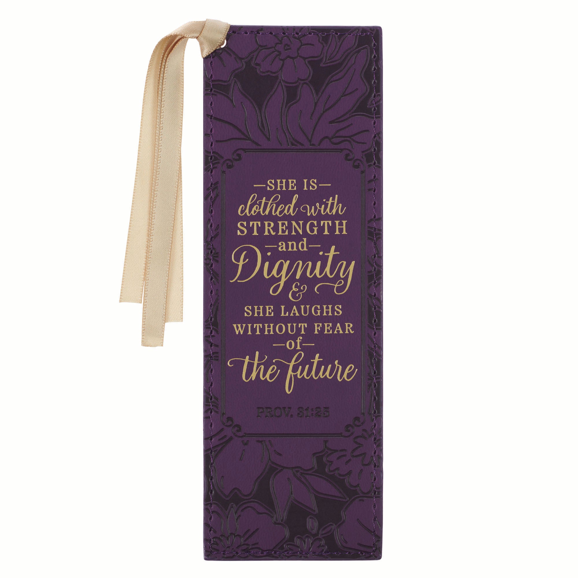 Bookmark with Ribbon: Strength and Dignity, Prov. 31:25 (Purple Rose Collection)