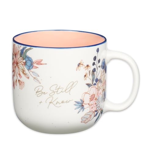 Ceramic Mug (414 ml): Be Still (Ps. 46:10) Peach Floral, Foil accents (Peaceful Peach Blossoms Collection)