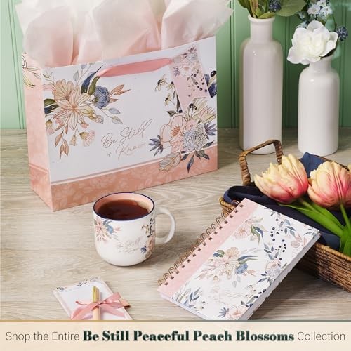Ceramic Mug (414 ml): Be Still (Ps. 46:10) Peach Floral, Foil accents (Peaceful Peach Blossoms Collection)