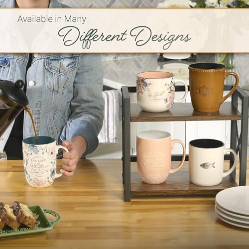 Ceramic Mug (414 ml): Be Still (Ps. 46:10) Peach Floral, Foil accents (Peaceful Peach Blossoms Collection)