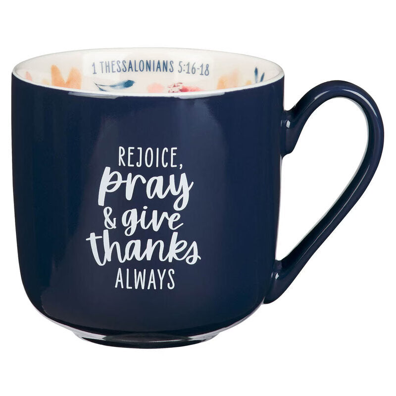 Ceramic Mug (414 ml): Rejoice, Always (1 Thess. 5:16-18), Navy (Grateful Garden Collection)