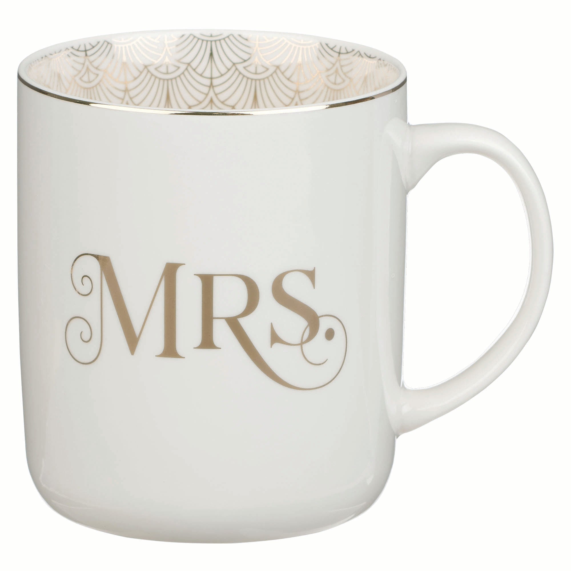 Ceramic Mug Set (414 ml): Mr & Mrs (1 Cor 13:4) white, foil accents (Ivory Love Collection)