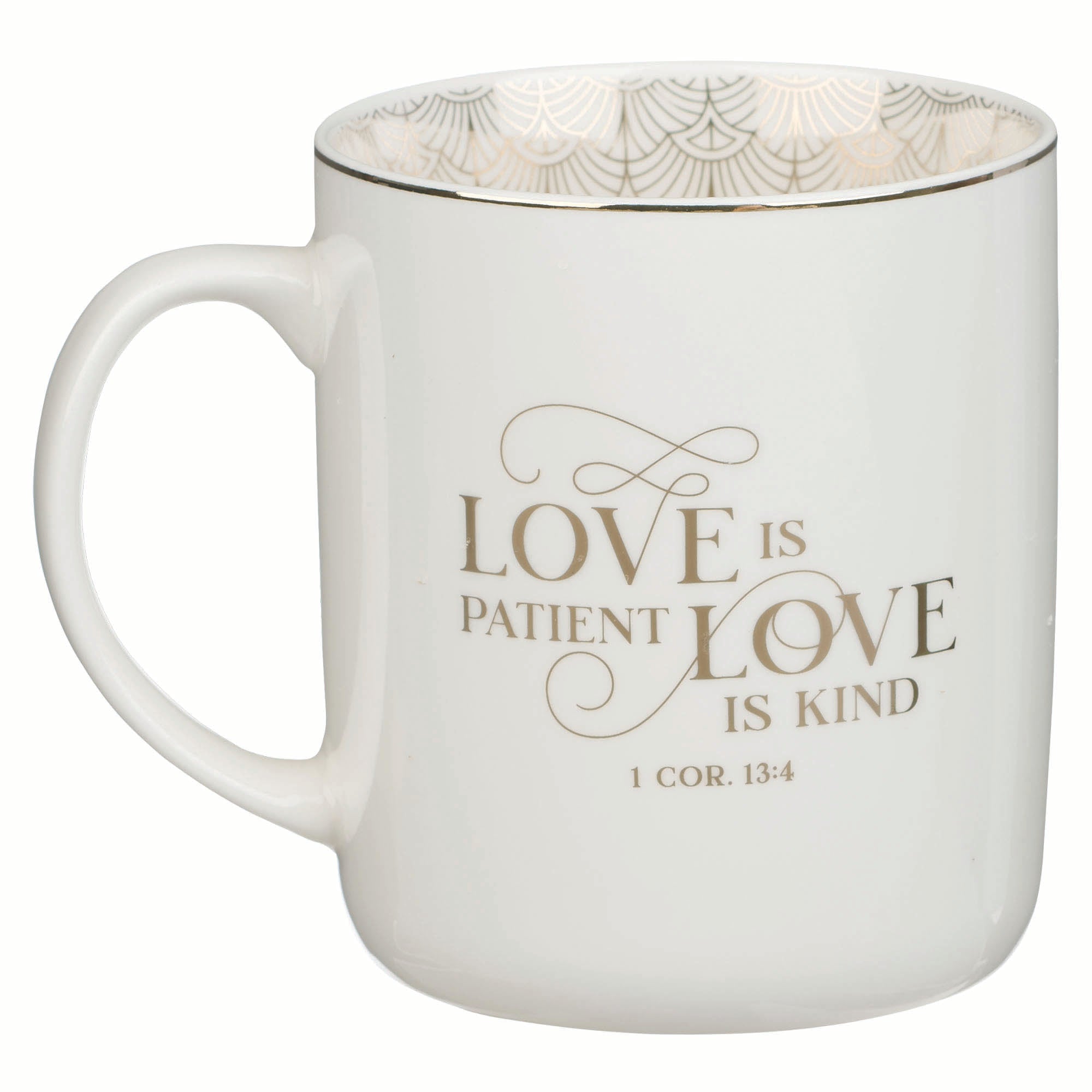 Ceramic Mug Set (414 ml): Mr & Mrs (1 Cor 13:4) white, foil accents (Ivory Love Collection)