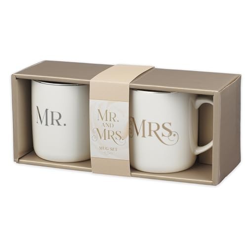 Ceramic Mug Set (414 ml): Mr & Mrs (1 Cor 13:4) white, foil accents (Ivory Love Collection)