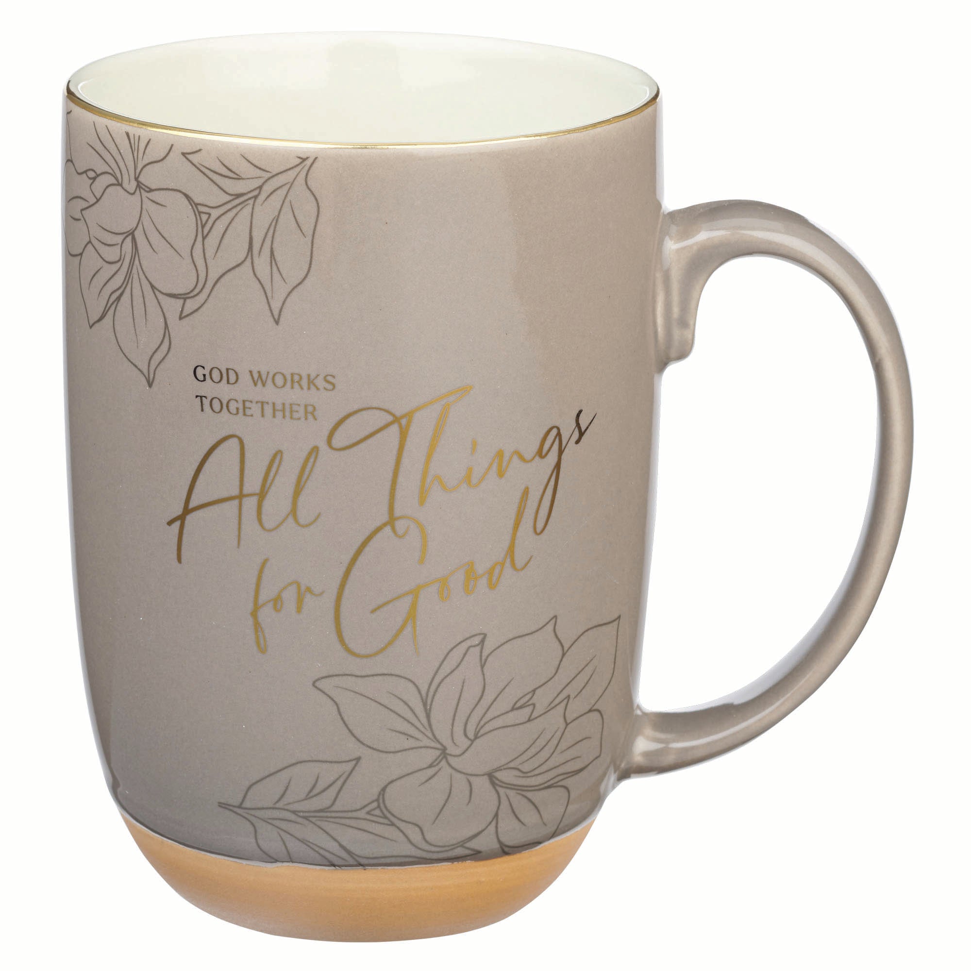 Ceramic Mug (444 ml): All Things for Good (Romans 8:28) taupe, foil accents (White Magnolia Collection)