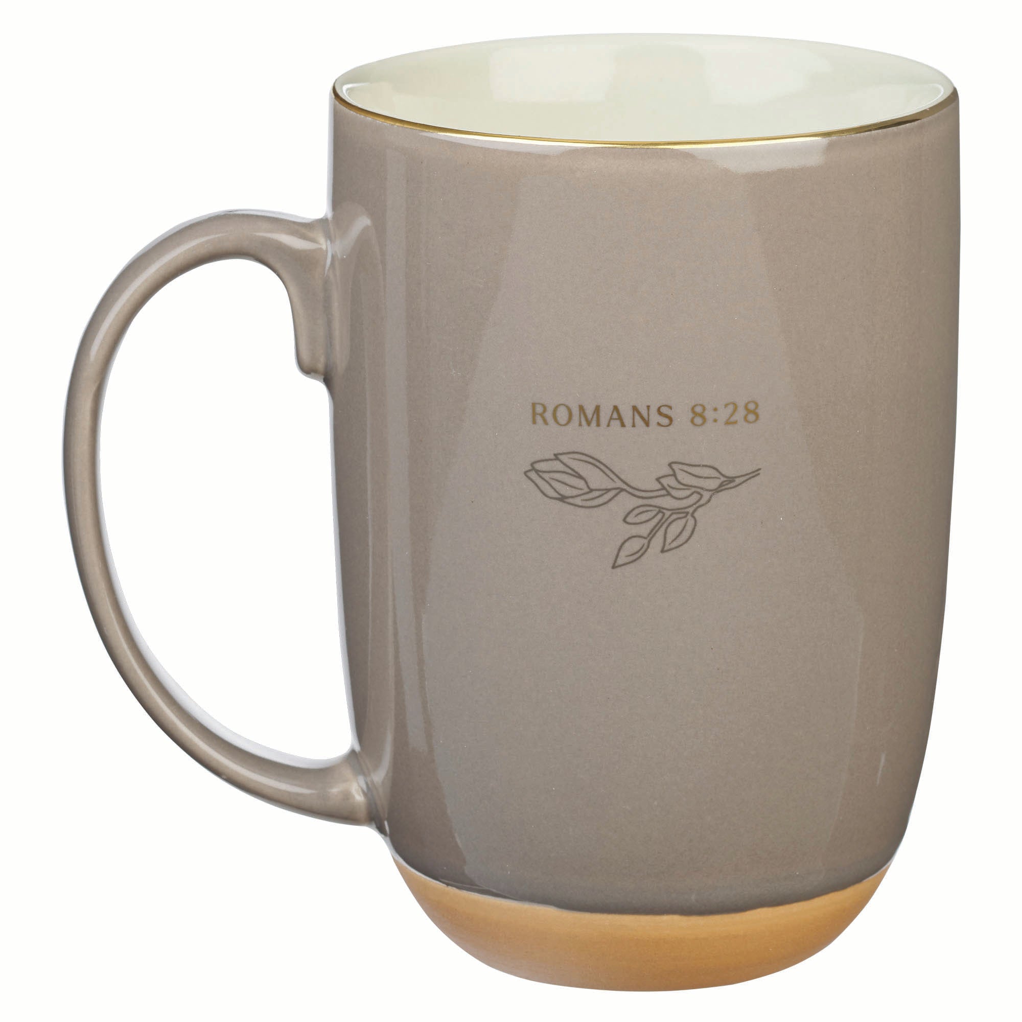 Ceramic Mug (444 ml): All Things for Good (Romans 8:28) taupe, foil accents (White Magnolia Collection)